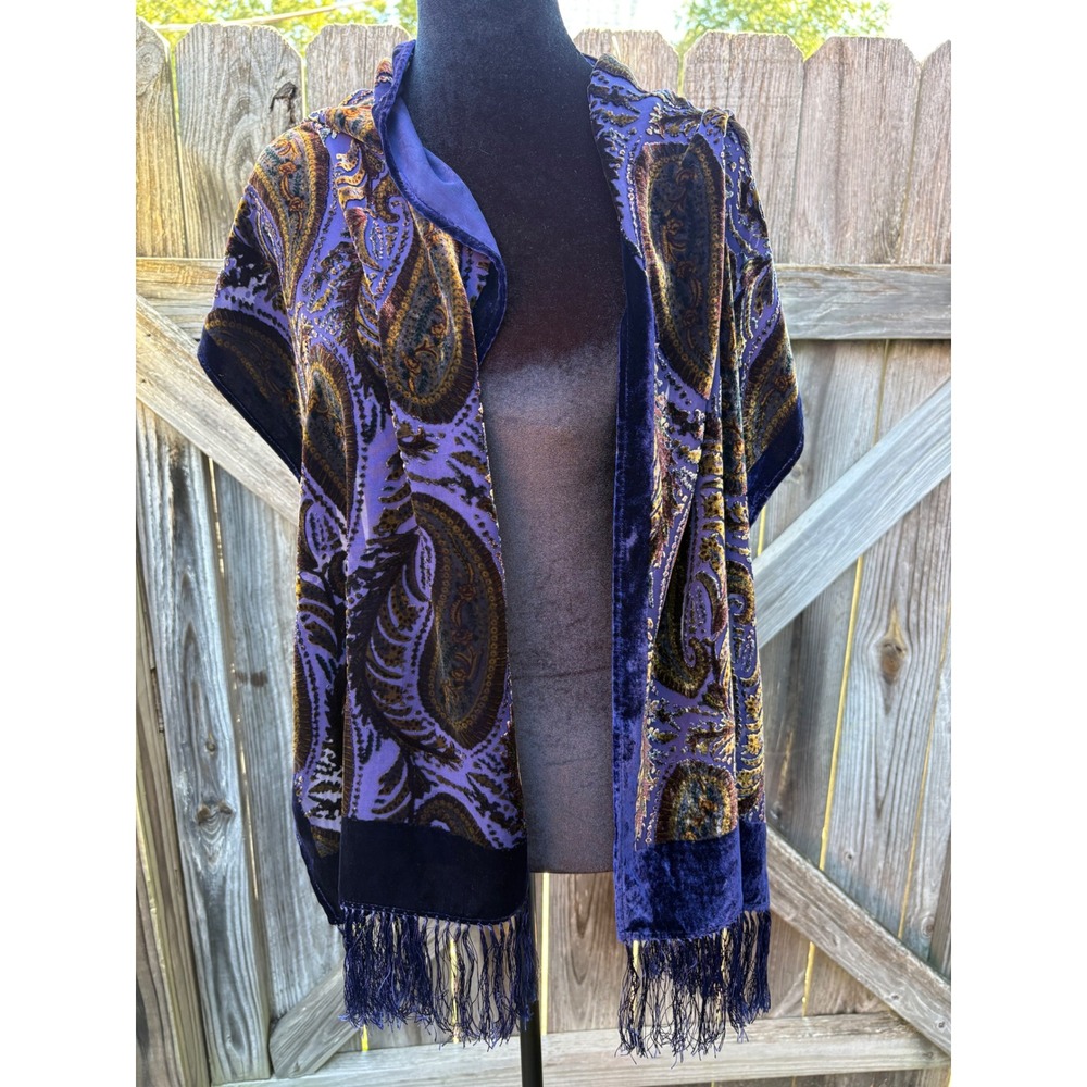 VTG Lauren Ralph Lauren Purple Paisley Silk Blend Burnout Velvet Scarf Wrap
